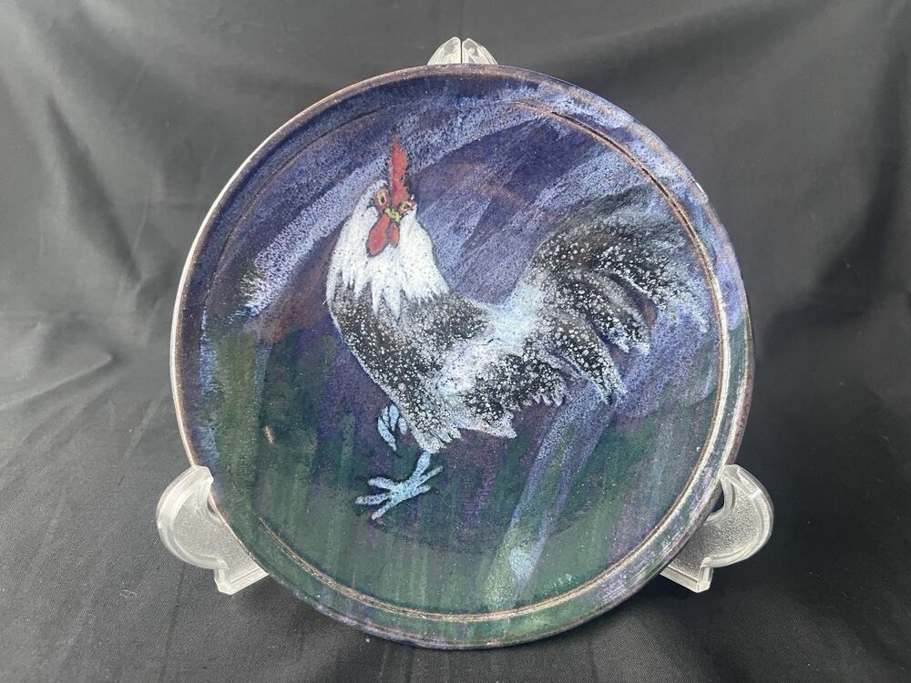 Hand Thrown Studio Pottery Plate 7.25" Rooster Angelico Studio by Mercedes Marin